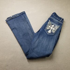 H&Y Fashion Womens Juniors Jeans Size 5/6 Wings Cross Embellish Bootcut Flair